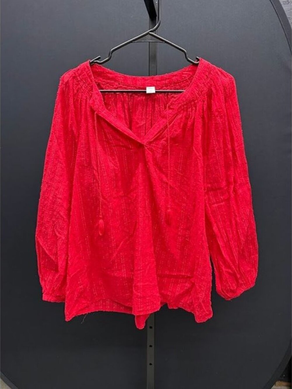Old Navy Red Gold Metallic Tassel Long Sleeve Blouse